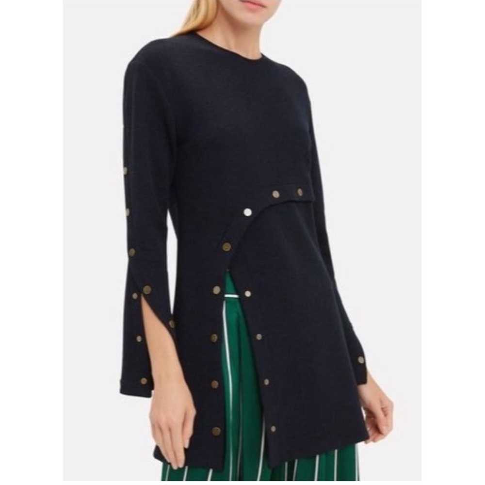 Derek Lam Snapped Long Sleeve Wool Crepe Tunic Top dark blue, size US 4 - Picture 4 of 16
